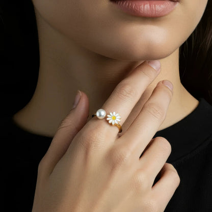 Vielring - Bunter Sonnenblumen Perlen Anti-Stress-Ring – 925 Silber - Gold