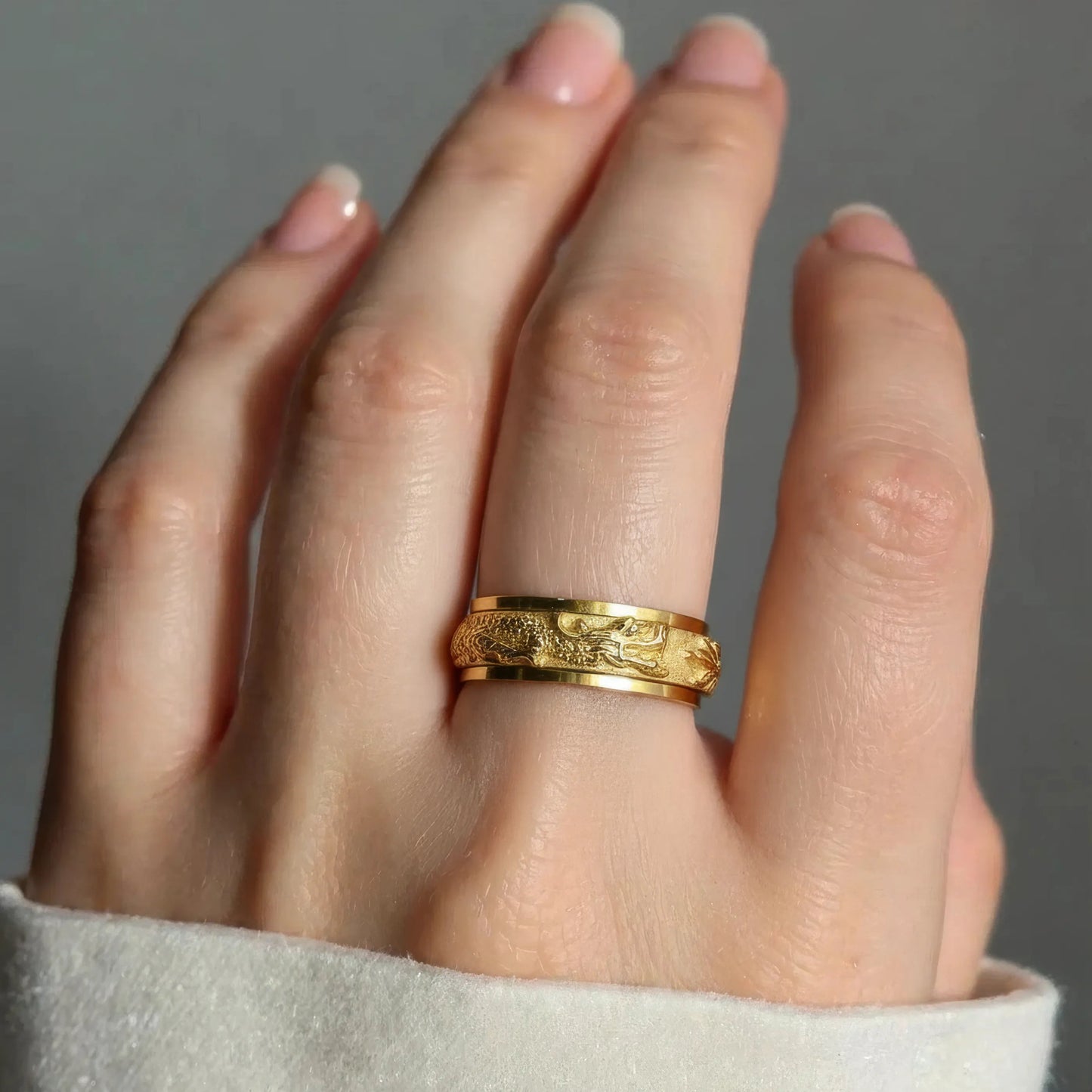 Drachenmotiv Anti-Stress-Ring - Edelstahl