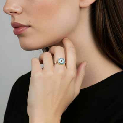 Vielring - Teufelsauge Zirkonia Anti-Stress-Ring – 925 Silber - Gold