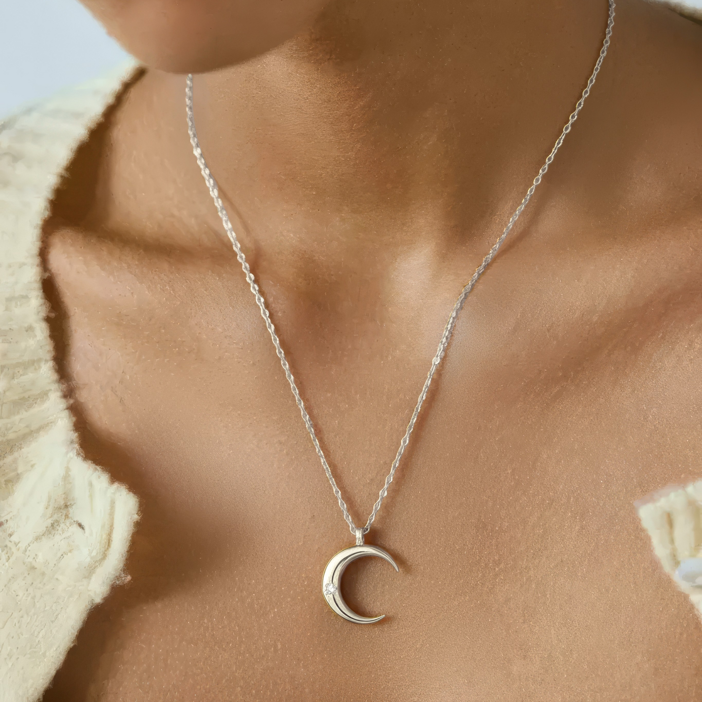 Zierliche Mond Halskette – 925 Silber