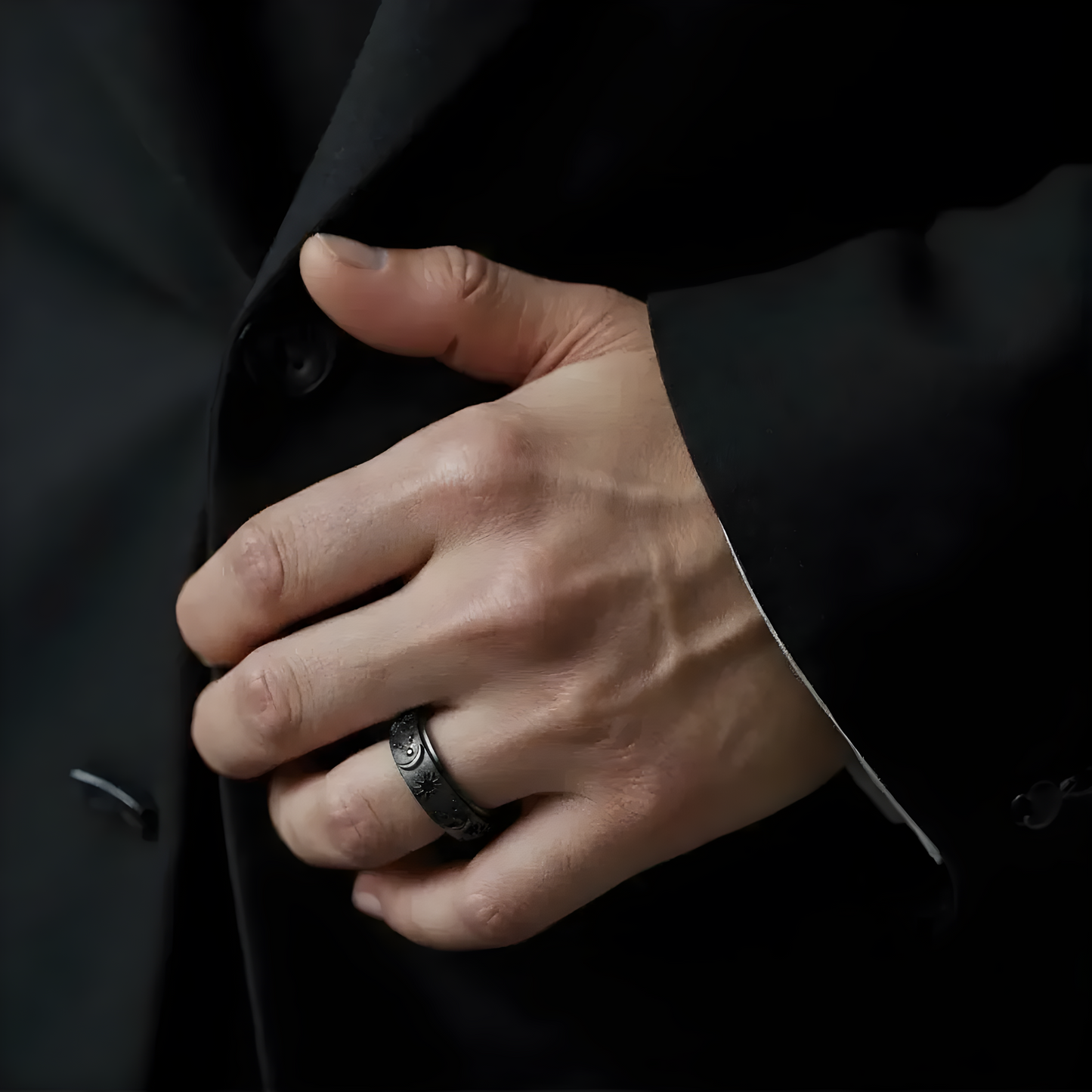 Mond Sonnen Drehbarer Ring - Edelstahl