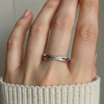 Vielring - Polierter & gehammerter Anti-Stress-Ring – 925 Silber - Gold