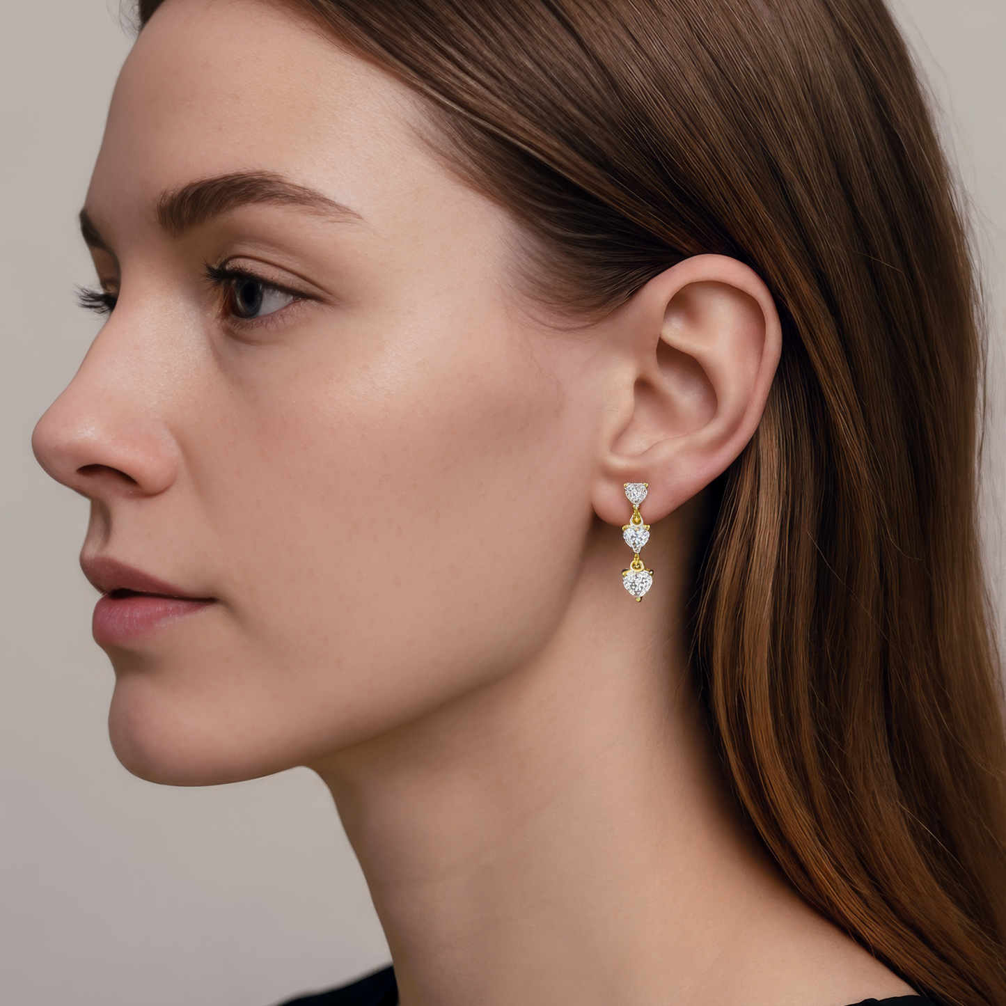 Hängende Zirkonia Herz Ohrstecker - 925 Silber