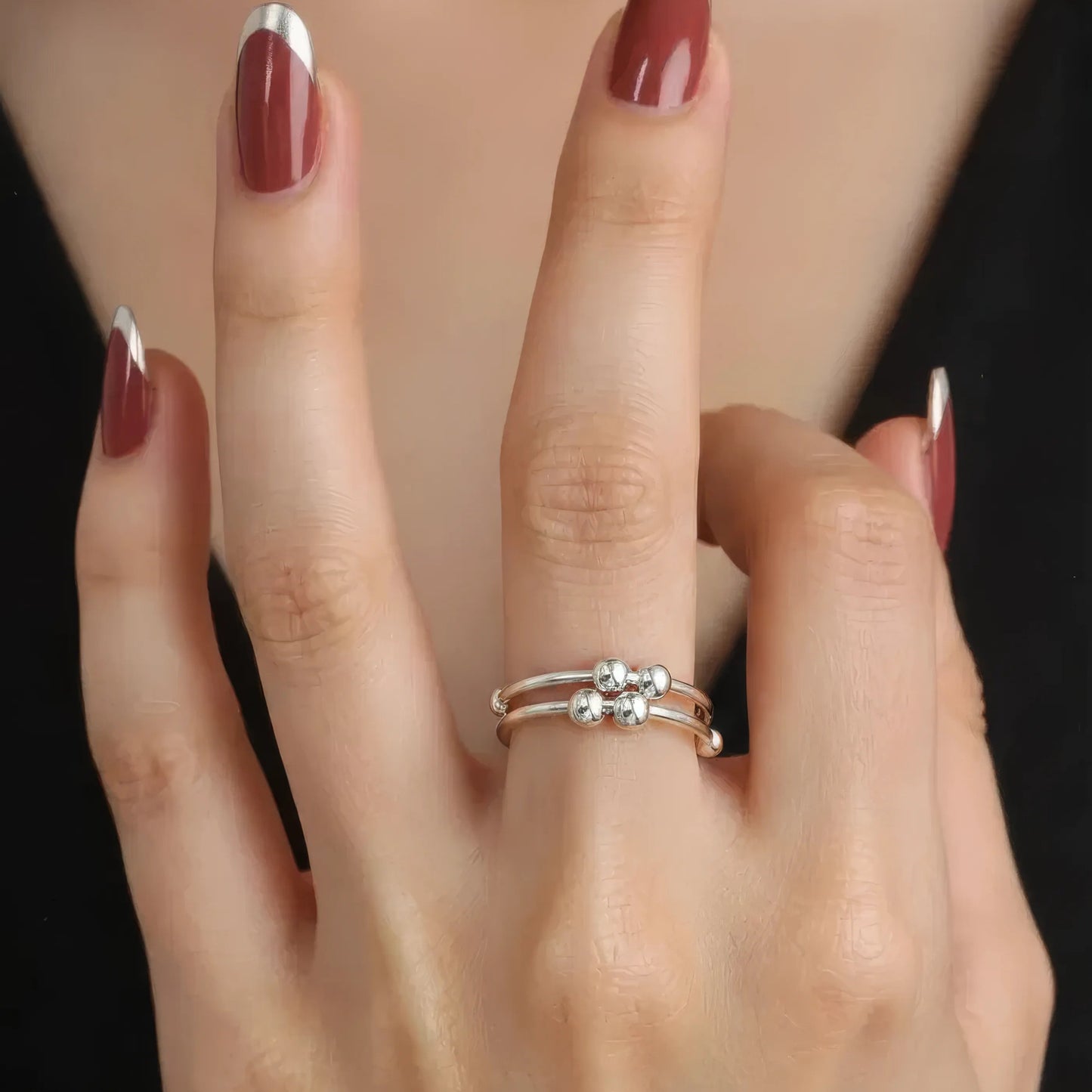 Doppelter Perlen Anti-Stress-Ring – 925 Silber