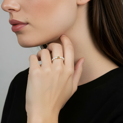 Vielring - Kugel Süßwasserperlen Anti-Stress-Ring – 925 Silber - Gold