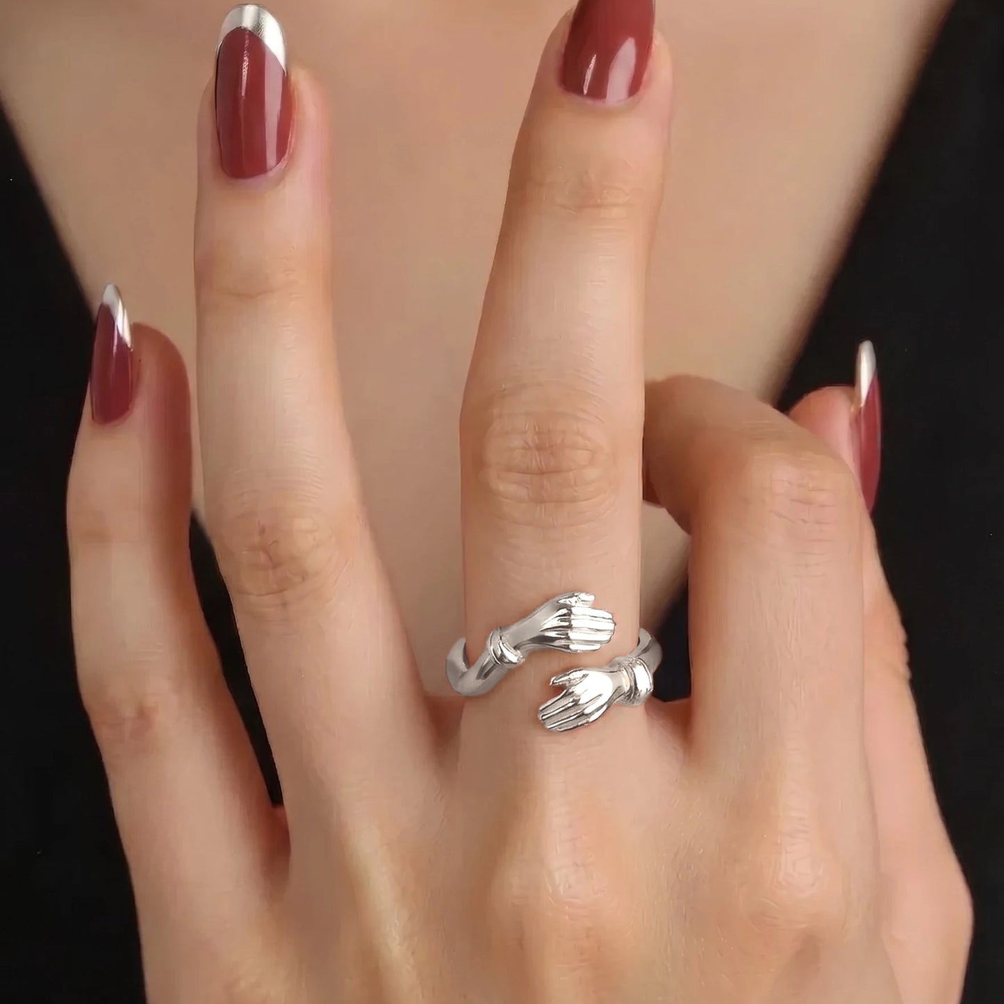 Offener Umarmungsring (Stärke) Anti-Stress-Ring – 925 Silber