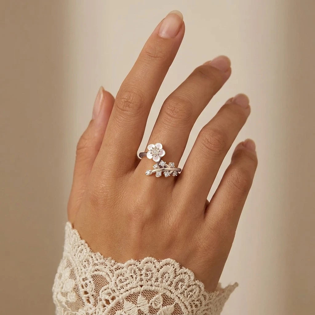 Vielring - Blüten Zirkonia Anti-Stress-Ring – 925 Silber - Gold