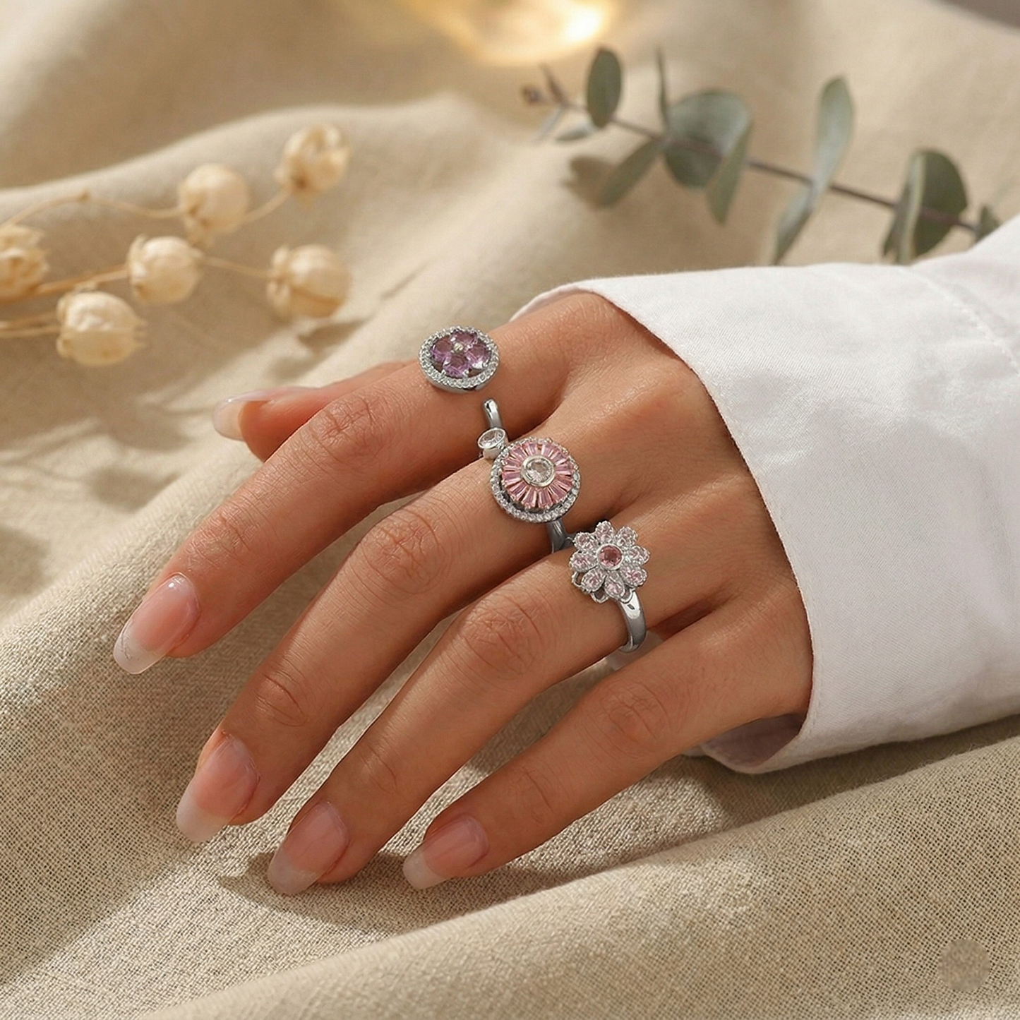 Vielring - Blumen Anti-Stress-Ringe – 3er Set - Gold