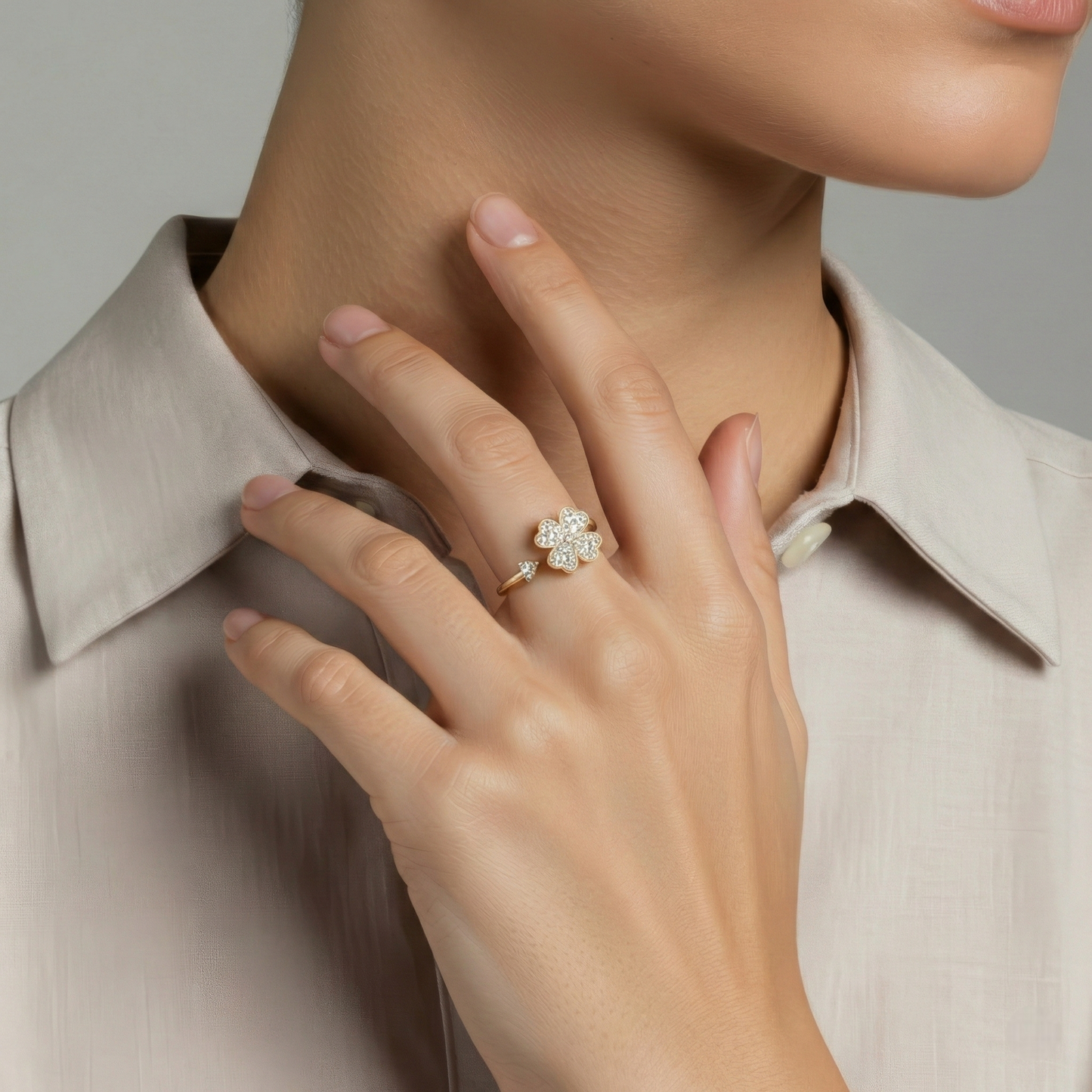 Zirkonia Kleeblatt Anxiety- & Antistress-Ring - 925 Silber