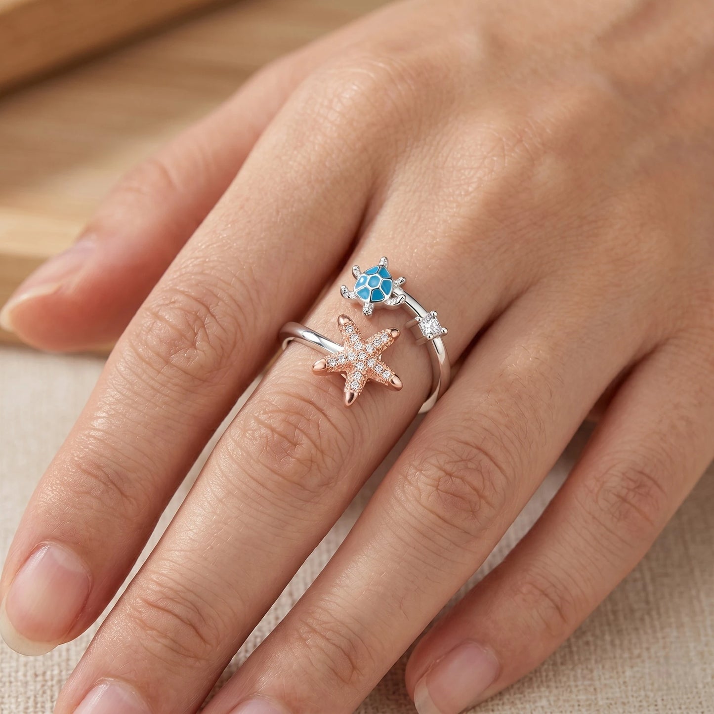 Vielring - Schildkröten Seestern Anti-Stress-Ring – 925 Silber - Silber