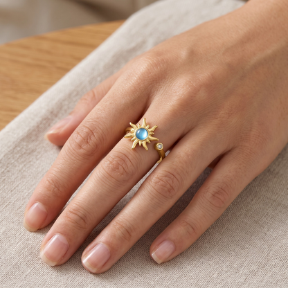 Blauer Sonnen Zirkonia Steinen Anti-Stress-Ring - 925 Silber
