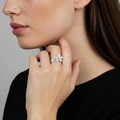 Blumen Anxiety- & Antistress-Ring - 925 Silber
