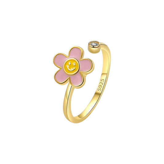 Vielring - Sonnen Smiley Anti-Stress-Ring – 925 Silber - Gold