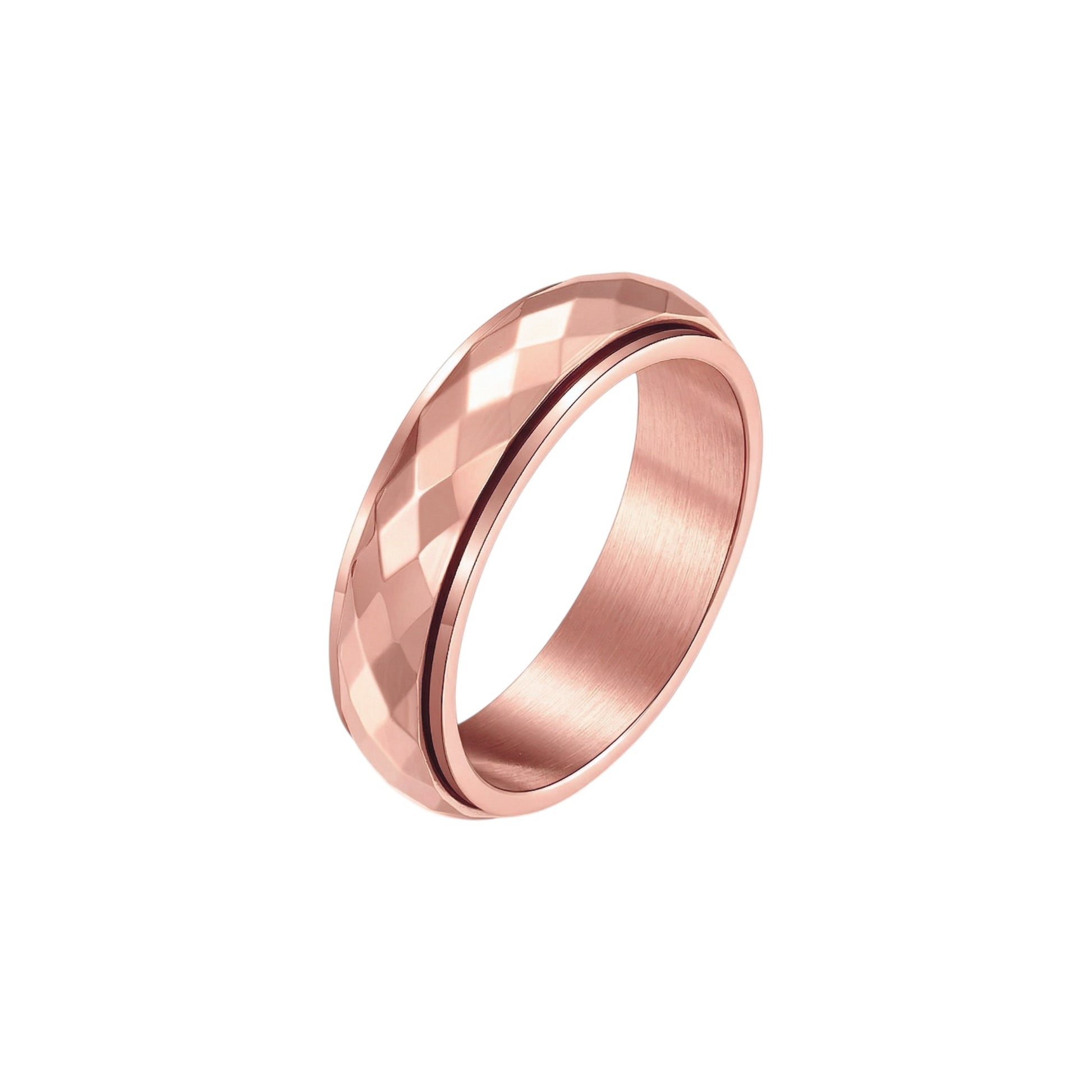 Vielring - Flächen Gehämmerter Anti-Stress-Ring – Edelstahl - Roségold / 49 | ø15.6