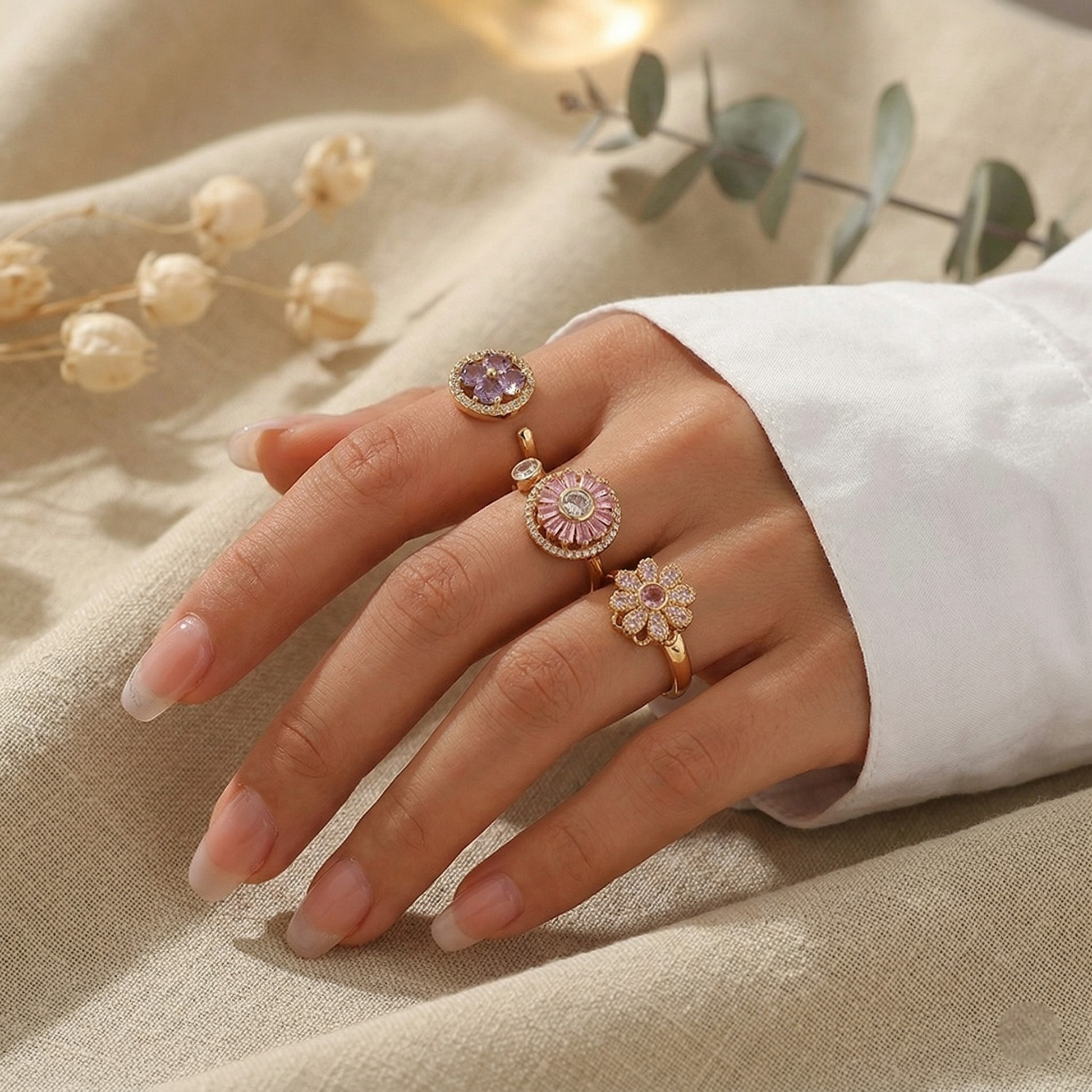 Vielring - Blumen Anti-Stress-Ringe – 3er Set - Gold