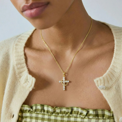 Kronen Kreuz Zirkonia Halskette - 925 Silber