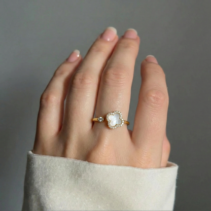 Zirkonia Weißer Klee Anxiety- & Antistress-Ring - 925 Silber