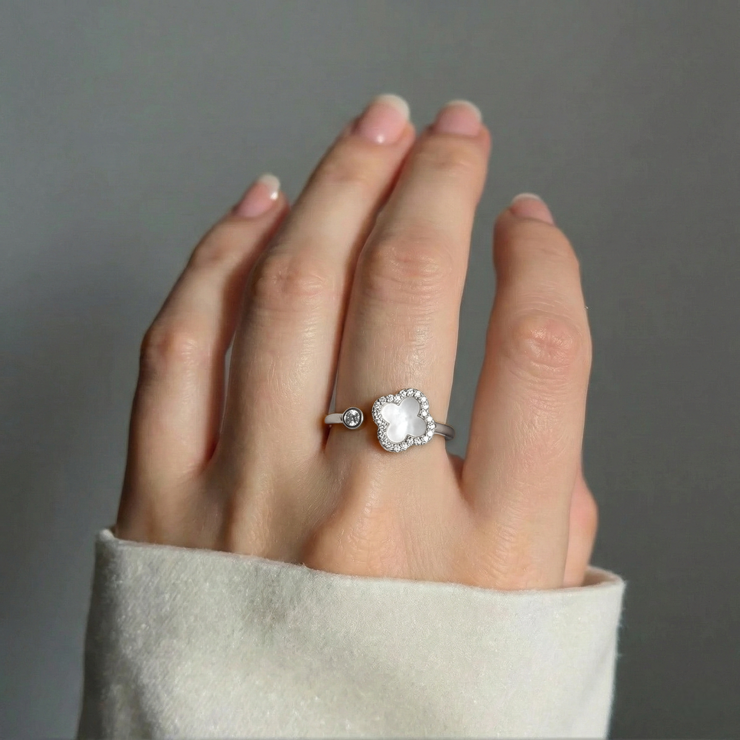 Zirkonia Weißer Klee Anxiety- & Antistress-Ring - 925 Silber