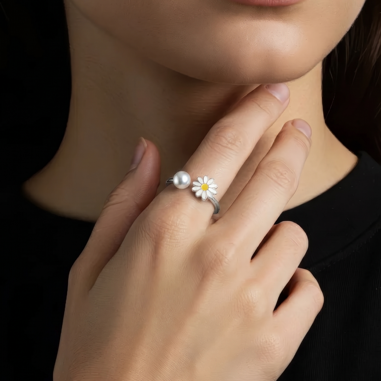 Vielring - Bunter Sonnenblumen Perlen Anti-Stress-Ring – 925 Silber - Gold