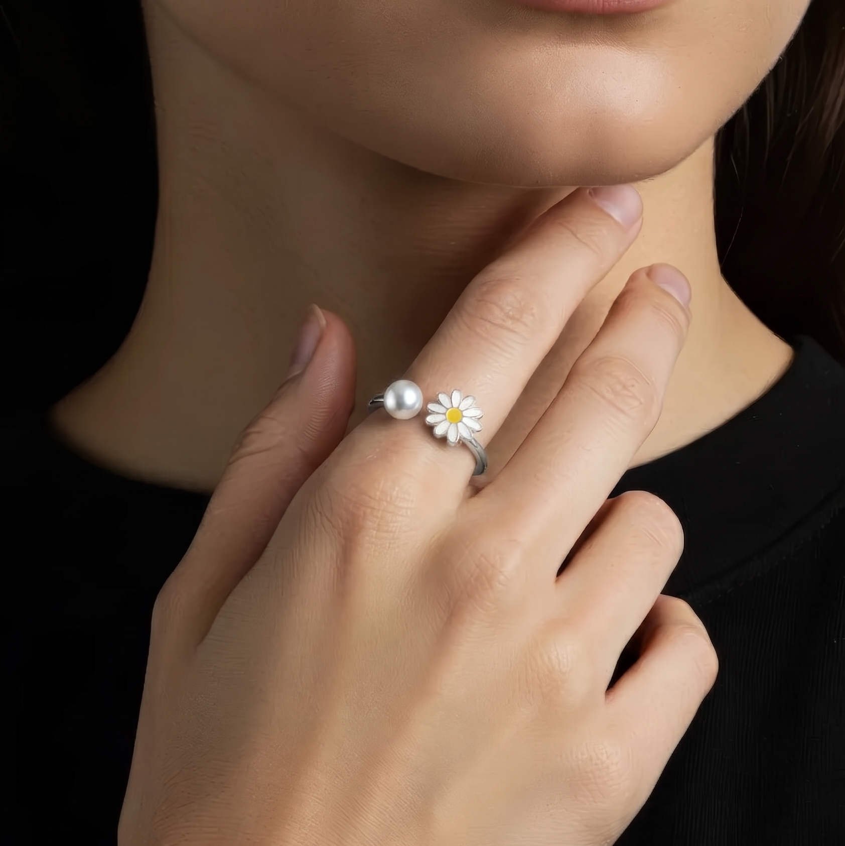 Vielring - Bunter Sonnenblumen Perlen Anti-Stress-Ring – 925 Silber - Gold