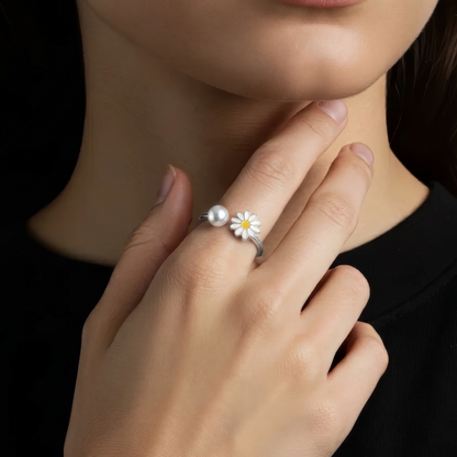 Vielring - Bunter Sonnenblumen Perlen Anti-Stress-Ring – 925 Silber - Gold