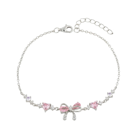 Herzen Pinke Zirkonia Steinen Armband - 925 Silber