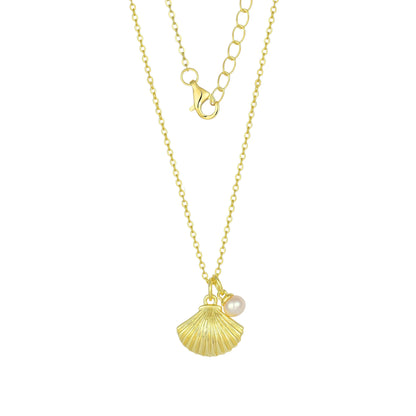 Vielring - Muschel Perlen Halskette - 925 Silber - Gold