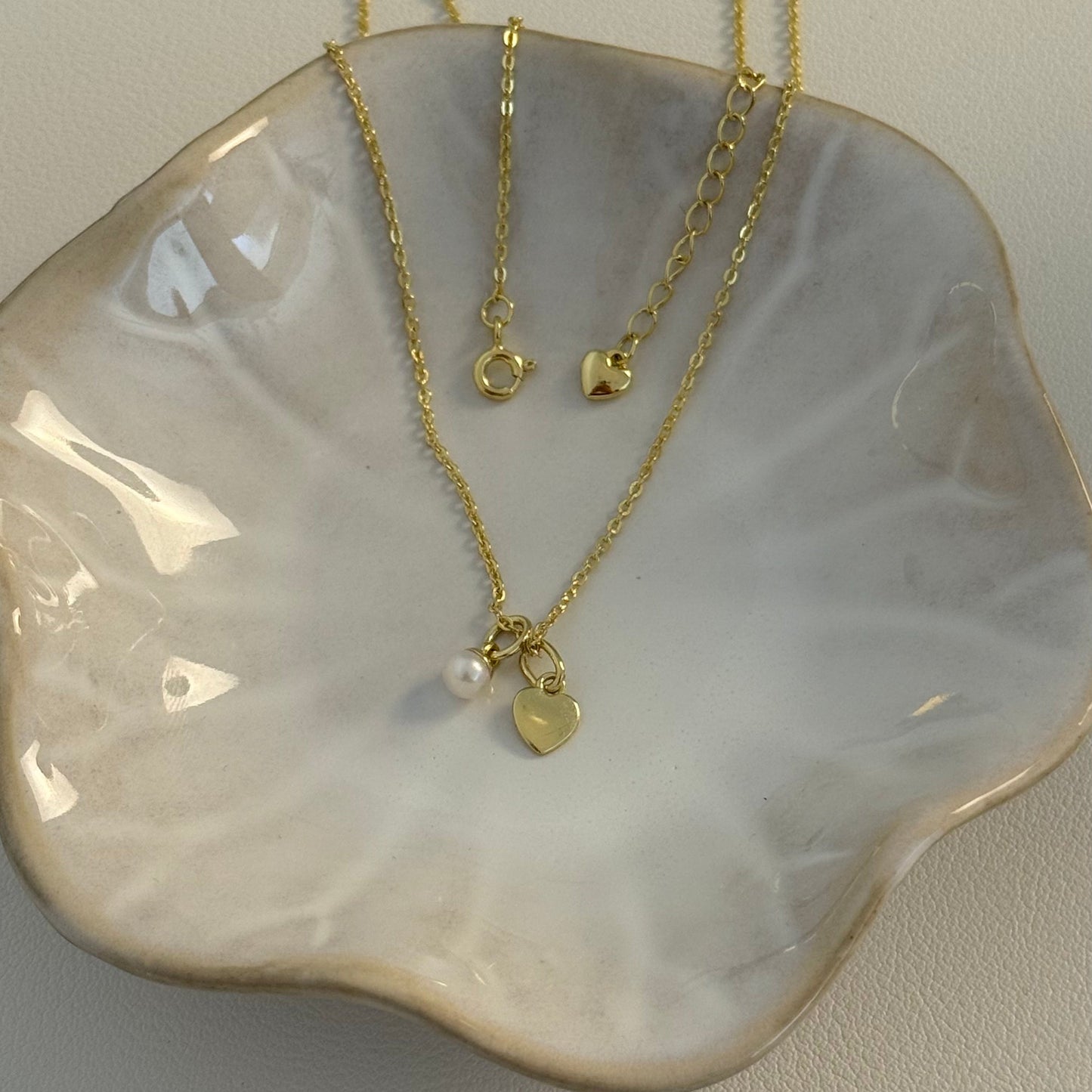 Herz & Perlen Anhänger Halskette - 925 Silber