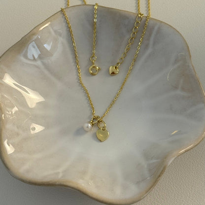 Herz & Perlen Anhänger Halskette - 925 Silber