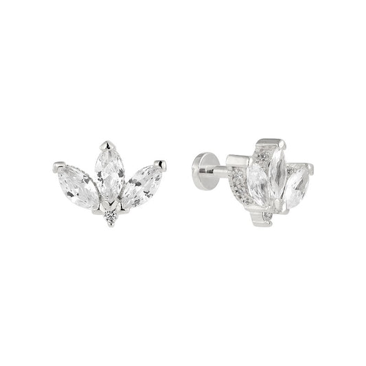 Kristall Blütenfächer Ohrpiercing - 925 Silber