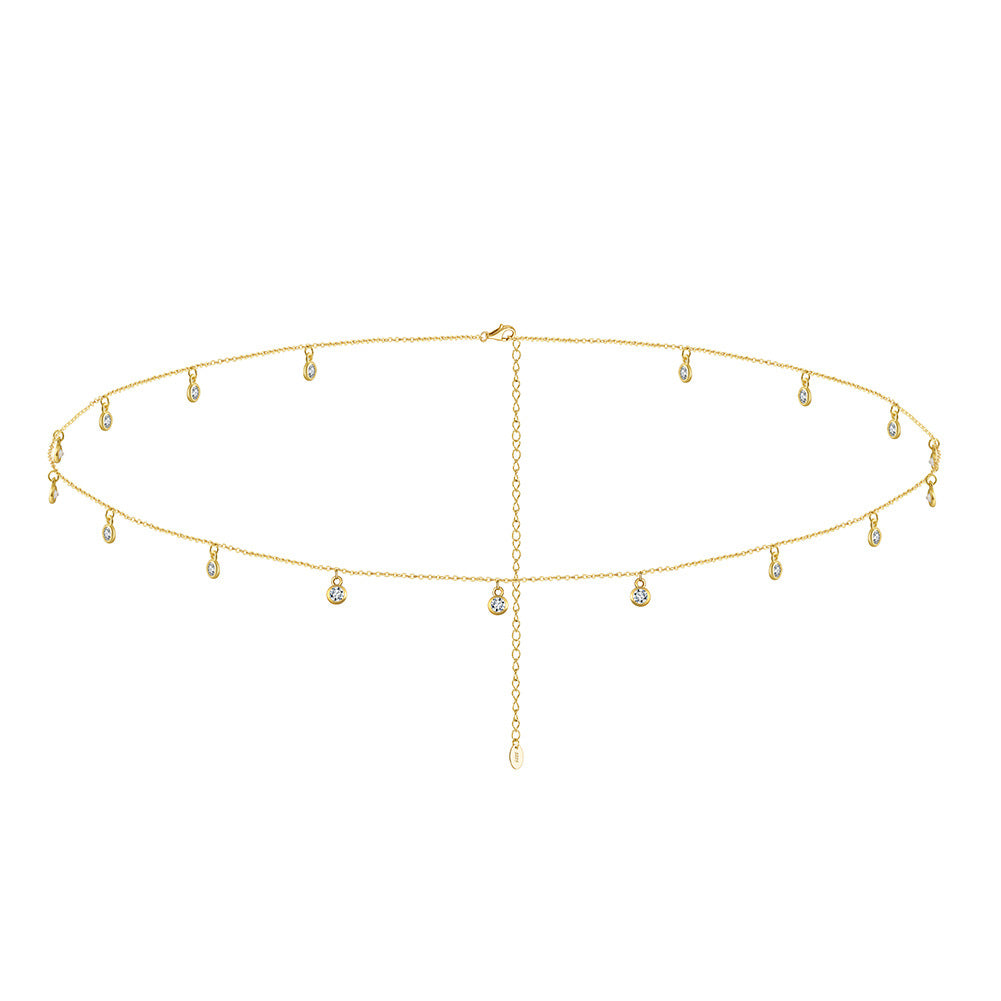 Zirkonia Perlen Bauchkette - 925 Silber
