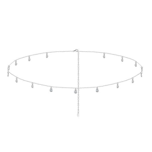 Zirkonia Perlen Bauchkette - 925 Silber