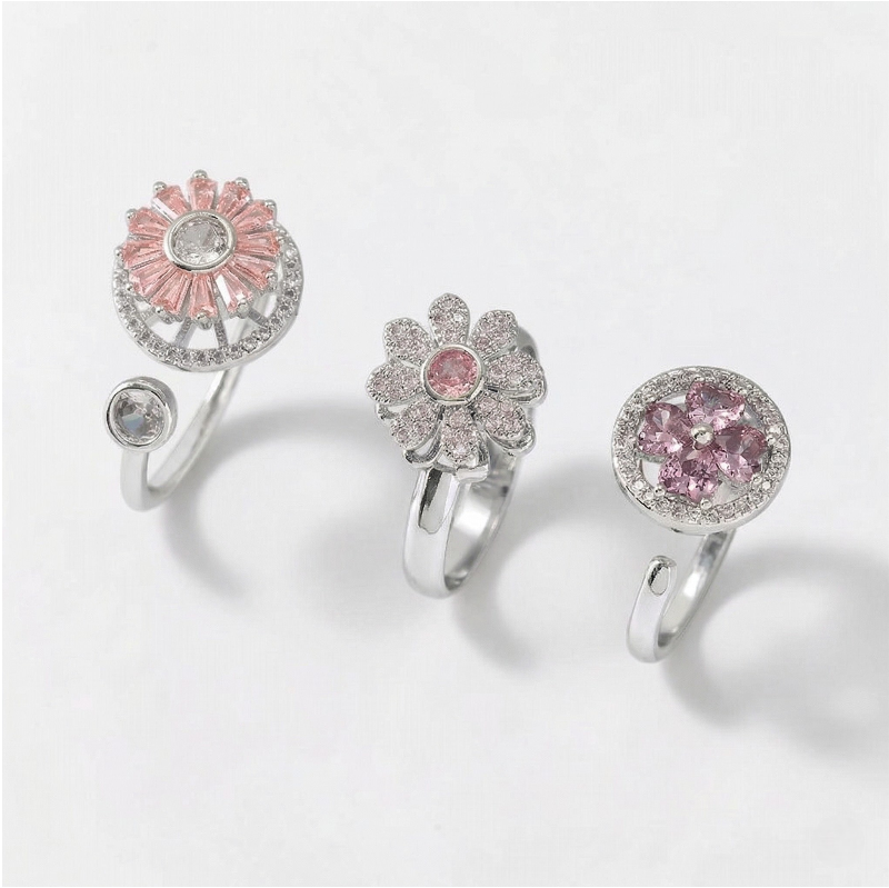 Vielring - Blumen Anti-Stress-Ringe – 3er Set - Silber