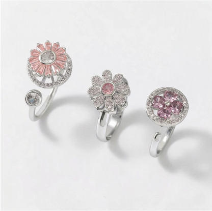 Vielring - Blumen Anti-Stress-Ringe – 3er Set - Silber