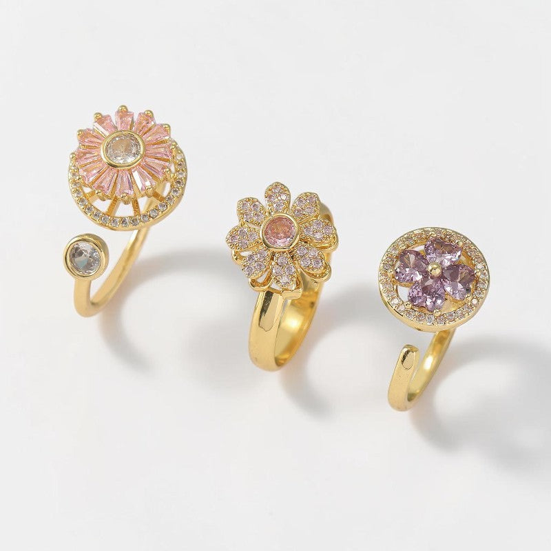 Vielring - Blumen Anti-Stress-Ringe – 3er Set - Gold