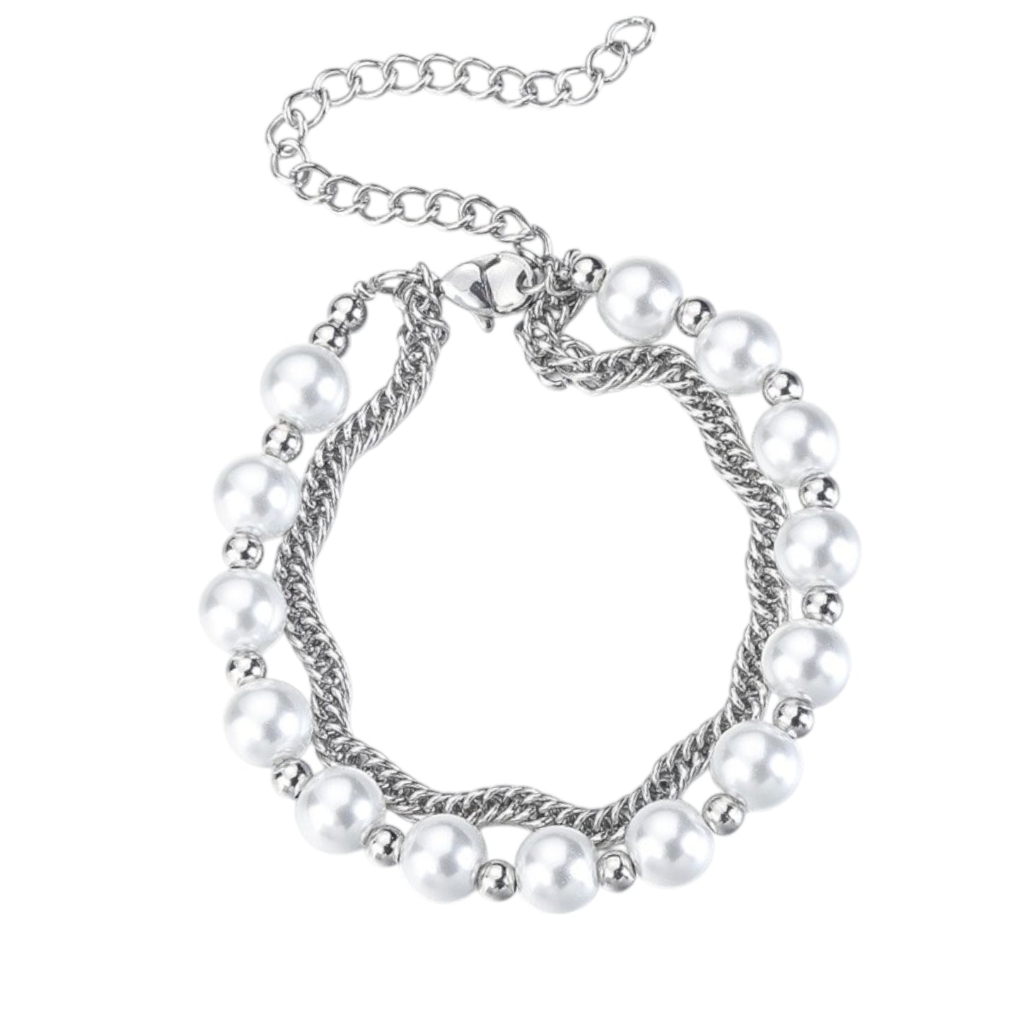 Perlen Cuban Armband - Edelstahl