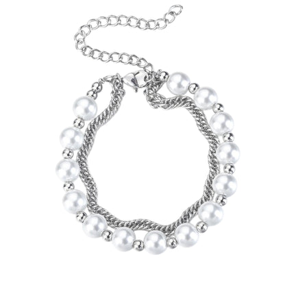 Perlen Cuban Armband - Edelstahl