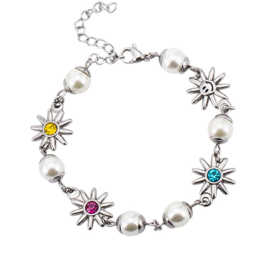 Perlen Blumen Armband - Edelstahl