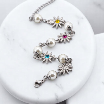 Perlen Blumen Armband - Edelstahl
