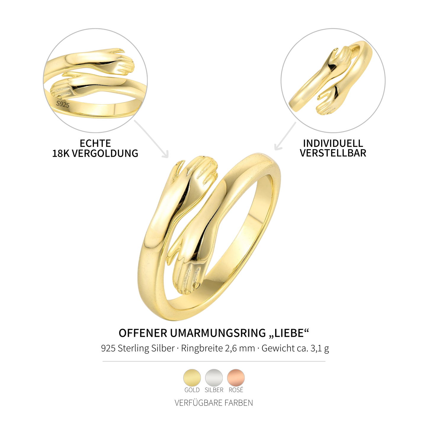 Open hug ring love - 925 silver