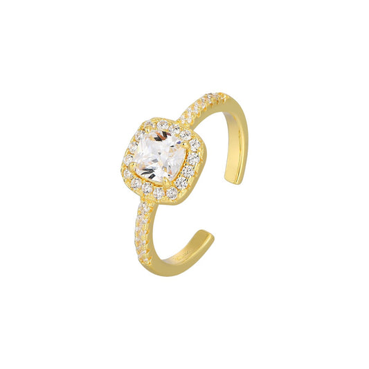 Vielring - Quadratischer Ring mit Zirkonia Steinen - 925 Silber - Gold