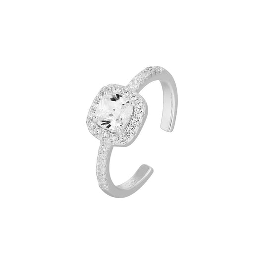 Vielring - Quadratischer Ring mit Zirkonia Steinen - 925 Silber - Silber