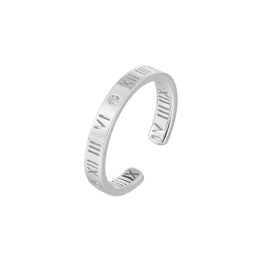 Vielring - Römischer Ziffern Ring mit Zirkonia Steinen - 925 Silber - Silber