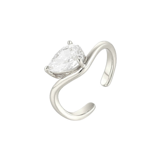 Vielring - Offener Birnen Kristall Ring - 925 Silber - Silber