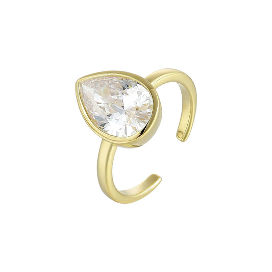 Vielring - Offener Solitär Kristall Ring - 925 Silber - Gold