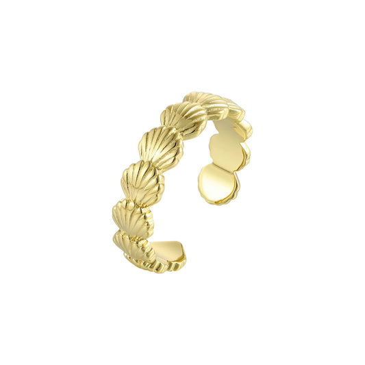 Vielring - Gereihter Muschel Ring - 925 Silber - Gold