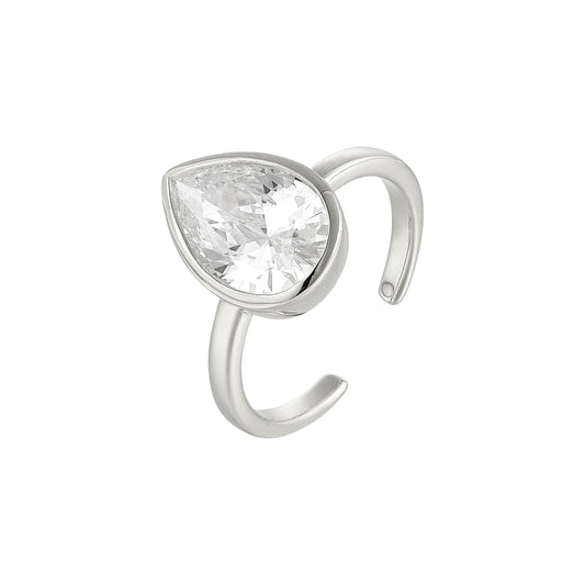 Vielring - Offener Solitär Kristall Ring - 925 Silber - Silber