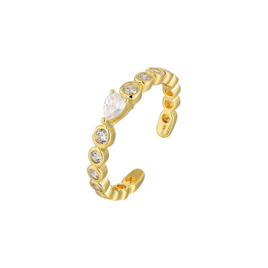 Vielring - Ring mit runden Zirkonia Steinen & Herz - 925 Silber - Gold