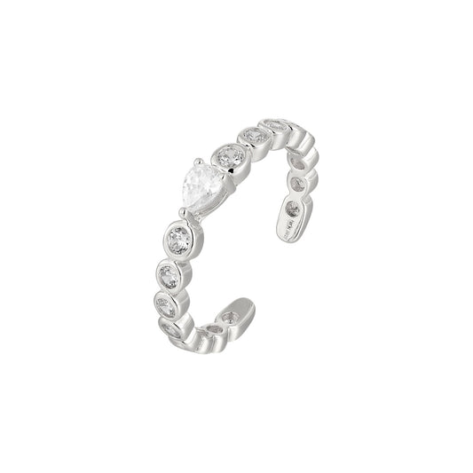 Vielring - Ring mit runden Zirkonia Steinen & Herz - 925 Silber - Silber
