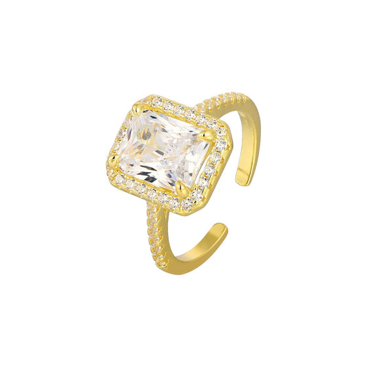 Vielring - Großer Chunky Zirkonia Stein Ring - 925 Silber - Gold
